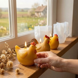Handmade mother hen candle with yellow beeswax and professional silicone resin mold set