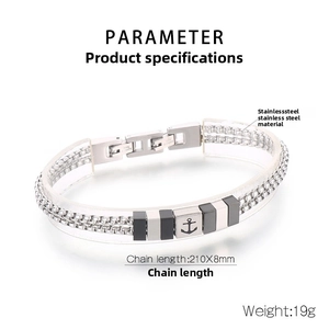 Dettaglio del bracciale maschile a doppio strato in acciaio inox con motivo ad ancora