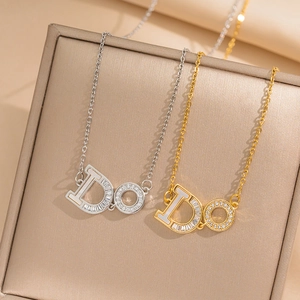 DO Letter Pendant Necklace Copper Cubic Zirconia Shell Inlay Elegant Simple Light Luxury Jewelry For Women Clavicle Chain