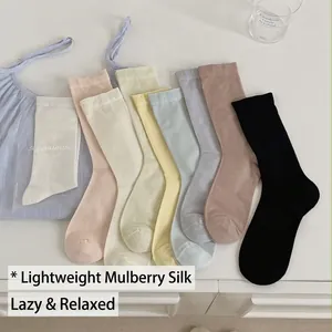 Lightweight silk mid-calf socks in eight solid colors for summer cooling and breathability