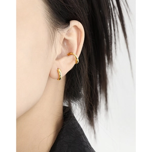 Minimalist gold S925 sterling silver geometric hoop earrings on female model ear