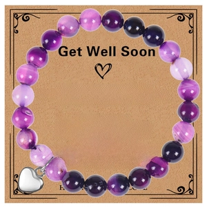 Natural Stone Beaded Bracelet Heart Pendant Healing Gemstone Amethyst Rose Quartz Recovery Gift Women Jewelry