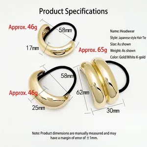 U-shaped gold metal hair tie set with elastic bands in 17mm, 25mm, and 30mm widths