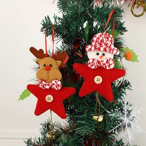 Christmas Tree Hanging Ornaments Felt Fabric Star Santa Snowman Reindeer Pattern Metal Bell Wooden Button Holiday Decoration