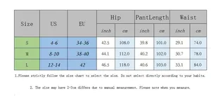 Detailed size chart for wide-leg striped pants with US and EU measurements