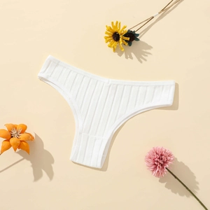White ribbed cotton Brazilian thong for women with a breathable low-rise waist design