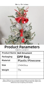 Close-up of red Christmas bells with pine cones and beads, sized 17x8x39cm