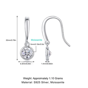 Detail view of S925 silver moissanite earrings with precise dimensions and weight info
