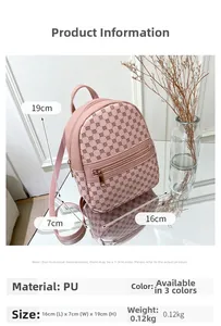 Pink mini PU backpack with patterned monogram texture and gold zipper detail 16x7x19cm