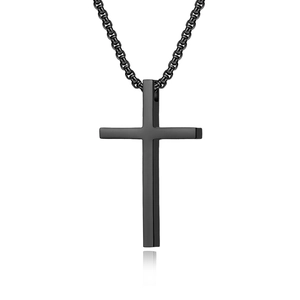 Minimalistische zwarte roestvrijstalen kruishanger ketting met stevige boxketting