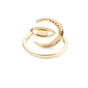 Adjustable gold ring featuring a celestial evil eye and moon design with zircon stones