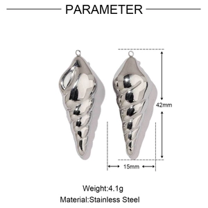 Detailed parameter diagram of 42mm stainless steel cone shell charms with measurements
