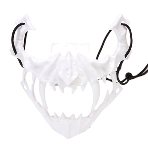 White skeleton half-face beast mask with black elastic strap for cosplay props