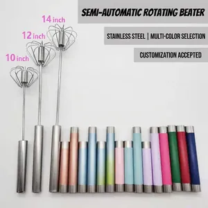 Semi-Automatic Rotating Egg Beater Stainless Steel Manual Whisk Hand Press Kitchen Stirring Tool Baking Accessory