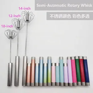 Semi-Automatic Rotating Egg Beater Stainless Steel Manual Whisk Hand Press Kitchen Stirring Tool Baking Accessory