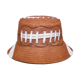 Reversible bucket hat with American football texture print and lace-up details