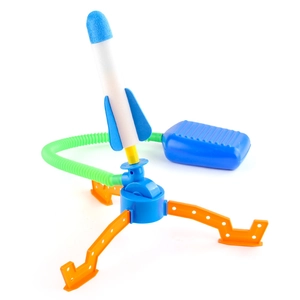 Kids foot pump rocket launcher toy with foam rockets and foldable launch stand