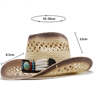 Detail of western straw hat showing bead band with turquoise and gradient edge texture