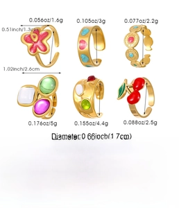 Detailed size and weight specifications for a six-piece vintage stainless steel ring set