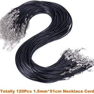 Set of 120pcs black 1.5mm wax necklace cords with silver lobster clasps for DIY jewelry