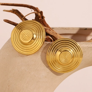 Polished 18K gold-plated stainless steel concentric circle stud earrings for women
