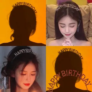 Elegant silver rhinestone Happy Birthday headband for women party hair accessories