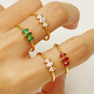 Marquise Zirkonia Ringe 18K Vergoldeter Edelstahl Verstellbares Offenes Design Hammerschlag Textur Vintage Stil Damen