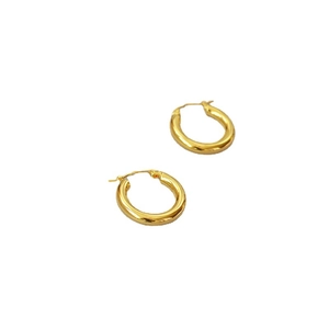 Minimalist chunky golden brass hoop earrings with high-polish metallic finish for women