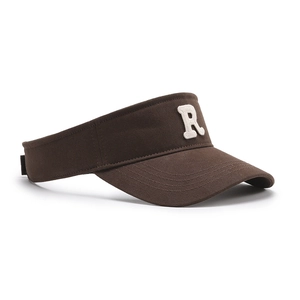 Dark coffee canvas sun visor hat for running with white R letter embroidery patch