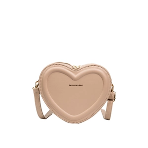 Chic heart-shaped crossbody bag in beige PU leather with FASHION & BAG print