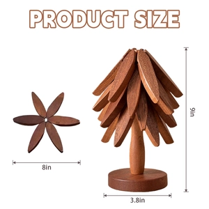 Detailed size chart of the wooden tree placemat set showing 8in and 9in dimensions