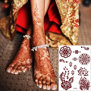 Brown henna flower tattoo stickers with mandala designs for foot and hand decoration