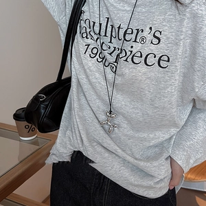 Grey long sleeve T-shirt with Y2K style silver balloon dog pendant necklace