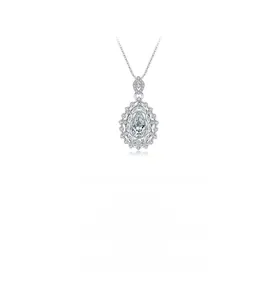 Macro shot of S925 silver pear-shaped pendant featuring luxury sparkling stones