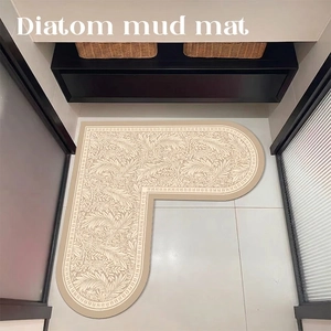 L-Shaped Bathroom Mat Super Absorbent Diatom Mud Quick Dry Non-Slip Corner Floor Rug For Toilet Washbasin Floral Panda Pattern