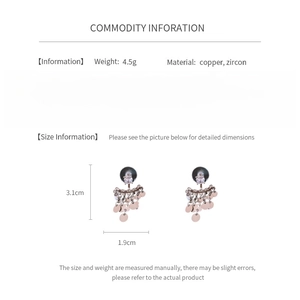 Detailed size specifications for zircon disc tassel earrings in copper and 4.5g weight