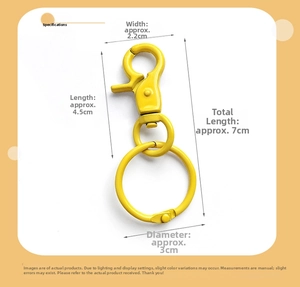 Detailed dimensions of yellow painted metal lobster clasp and key ring measurements