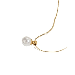 Elegant gold titanium chain necklace featuring a glossy white round pearl pendant for women