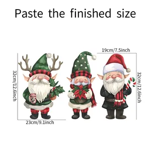 Size chart showing height and width for Christmas gnome wall stickers in cm and inches