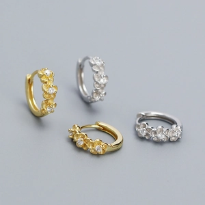 Elegant S925 sterling silver floral hoop earrings with crystal centers in gold and silver
