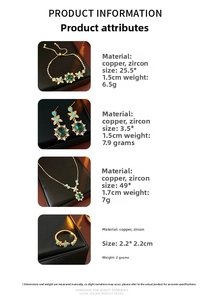 Vue détaillée d'une parure vintage avec zircons verts et montures en cuivre doré élégant