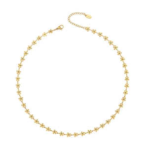 Collier en acier inoxydable plaqué or 18k avec pétales de fleurs en émail bleu et fermoir