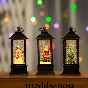 Tres farolillos de Navidad bronce con luces LED, Papá Noel y muñeco de nieve interior