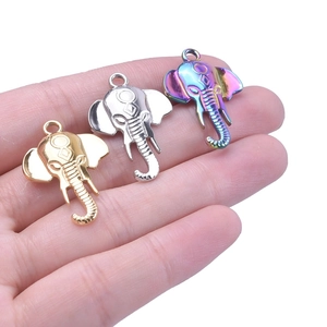 Elephant Head Pendant Stainless Steel Animal Charm Iridescent Gold Silver DIY Jewelry Making Accessories