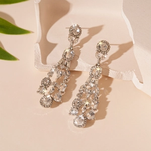 Tassel Chandelier Earrings Rhinestone Water Drop Geometric Alloy With Silver Earring Post Elegant Wedding Party For Women
