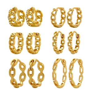 925 Sterling Silver Hoop Earrings For Women Geometric Chain Link Cubic Zirconia Personality Fashion Jewelry