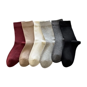 Breathable combed cotton crew socks for women in six assorted solid colors set