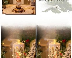 Detailed base view of Christmas LED candle lantern with Santa figurine and warm snow globe
