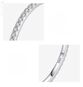 Macro detail of S925 sterling silver stamp and 5A cubic zirconia hand-set inlay
