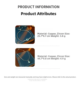 Detail of square zircon jewelry set with necklace and bracelet sizes and weights